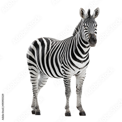 Striped Zebra Standing Isolated on White Background - Professional Wildlife Photography