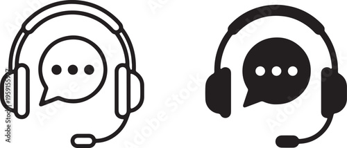 headset customer service with chat bubble icon line and solid style vector illustration