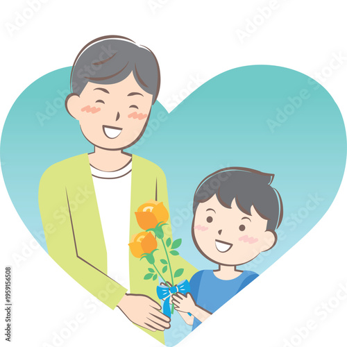 父の日にバラの花を渡す男の子