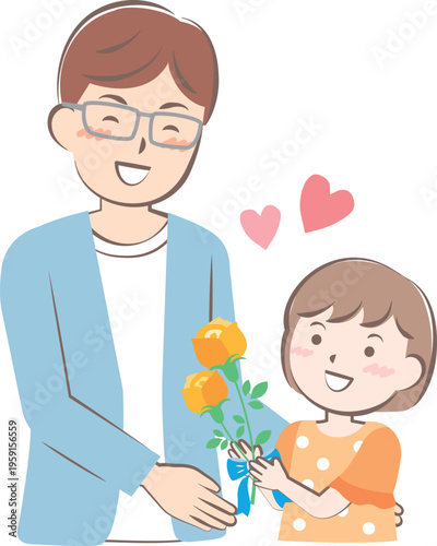 父の日にバラの花を渡す女の子