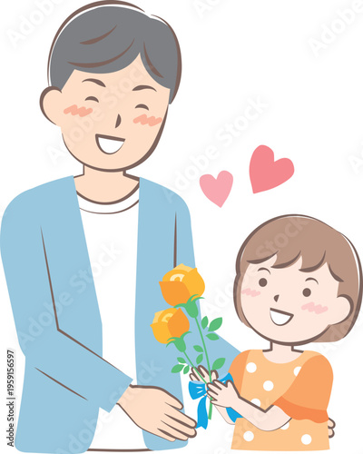 父の日にバラの花を渡す女の子