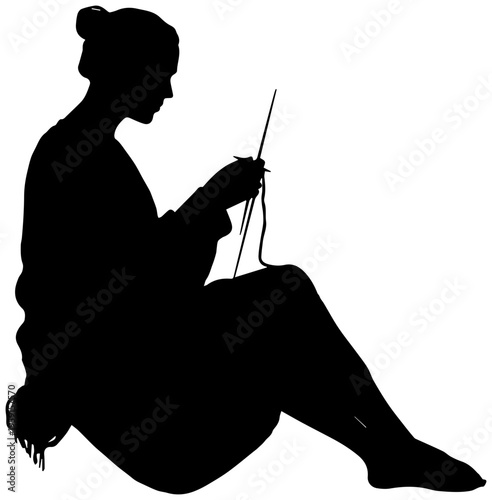 Woman sitting relaxed knitting with yarn and needles in a calm atmosphere