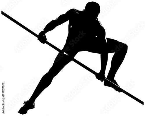 Athlete pole vaulting in mid air with arched body and athletic stance on white background