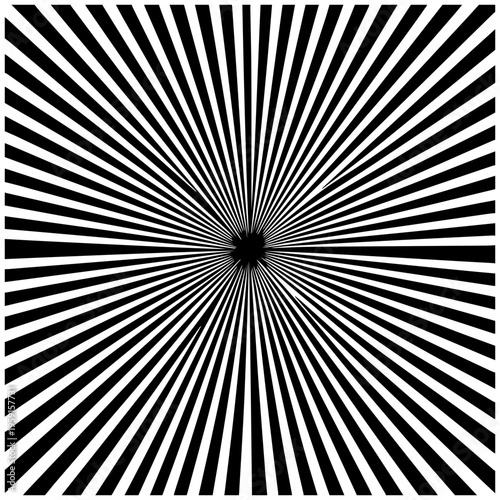 Black and white optical illusion with radial burst pattern and straight lines emanating from center creating hypnotic geometric design