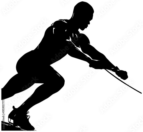 Athlete rowing with oars body leaned back in motion dynamic silhouette sports and fitness concept