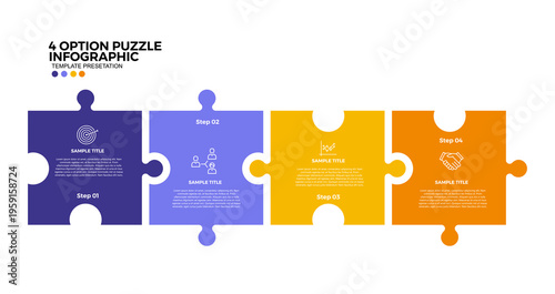 puzzle infographic chart template for business 4 parts, options, presentation with concept mission, vision, values, elements vector illustration.	
