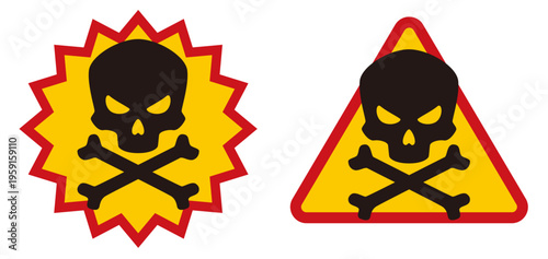ドクロの危険・毒・警告マーク アイコンセット / Danger skull poison and warning signs icon set