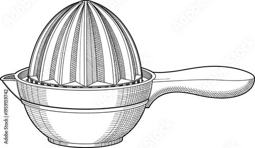 Vintage Hand Drawn Citrus Juicer Illustration Isolated on White Background for Kitchenware Cooking Squeezer Tool Equipment Graphic Design Element for Recipe and DIY Projects
