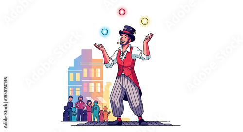 Juggler Performing for Crowd in City Street