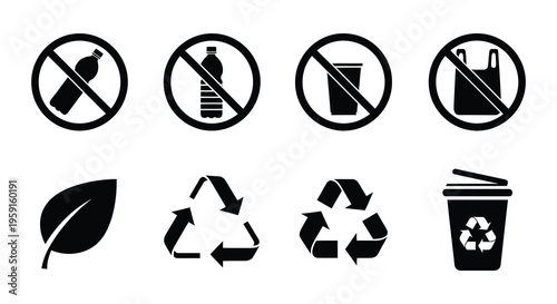 Prohibition and recycling symbols plastic waste and environmental awareness