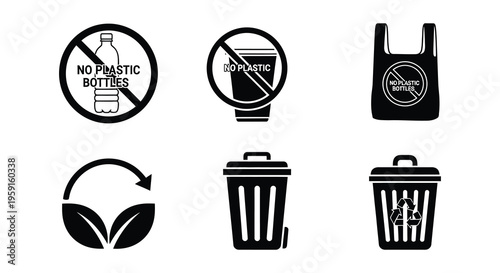 Prohibition and recycling symbols plastic waste and environmental awareness