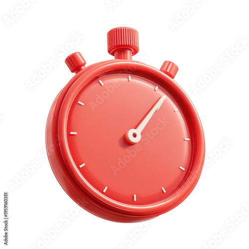 red stopwatch 3d icon in cartoon plastic style minimal isolated on transparent background