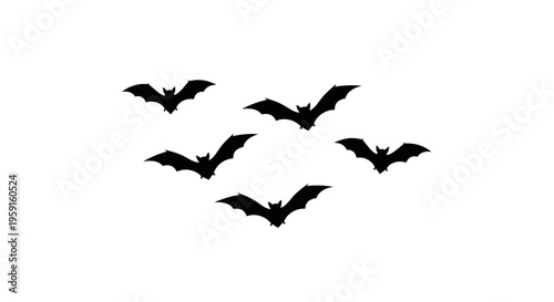 A flock of bats silhouetted against a white background, perfect for Halloween themes
