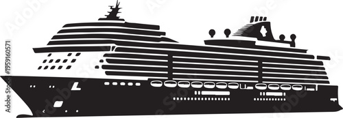 Cruise ship, black silhouette, ocean liner, vector illustration