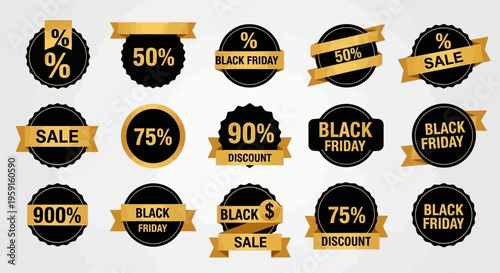 Black Friday Sale Badges and Labels Discount Offers for Promotions