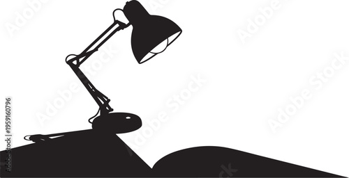 Black desk lamp, reading light, study illustration, office vector icon