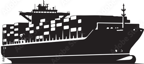 Cargo ship, container vessel, freight boat, black silhouette, vector illustration