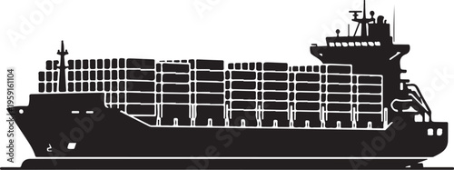 cargo ship, container vessel, black silhouette, vector illustration, transportation icon