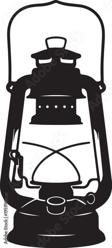Vintage lantern, black silhouette, kerosene lamp, camping light