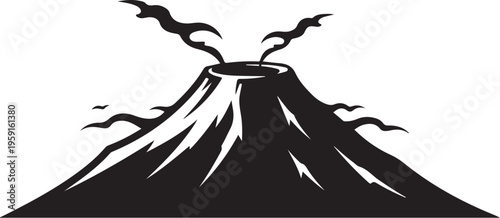 Volcano, Volcanic Eruption, Black Icon, Vector Graphic