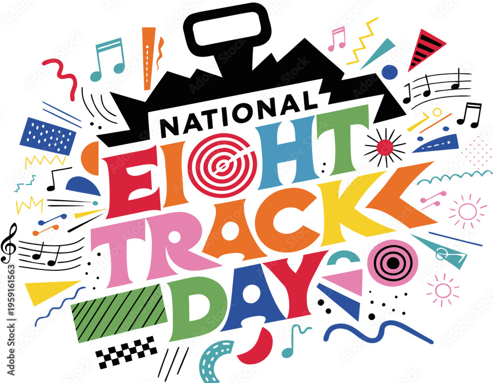 Obraz premium NATIONAL EIGHT TRACK TAPE DAY vector illustration isolated on white background