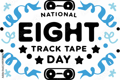 Vintage Music Player Illustration, Eight Track Tape Nostalgia Vector Art