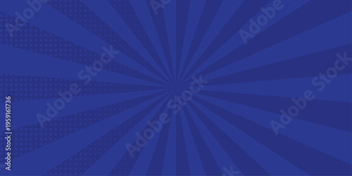 Vector sunburst pattern blue halftone design. Vintage paper sunrays illustration. sun beam vector banner design comic burst wallpaper.