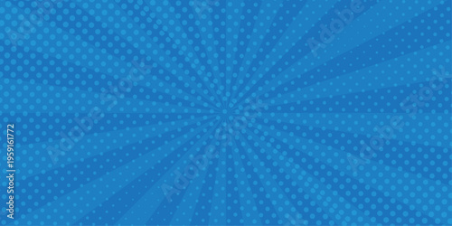 Vector sunburst pattern blue halftone design. Vintage paper sunrays illustration. sun beam vector banner design comic burst wallpaper.