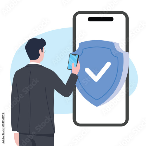 Professional Man Using Mobile Security App Shield