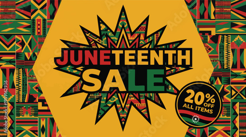 Juneteenth Sale Promotional Banner with African Kente Pattern