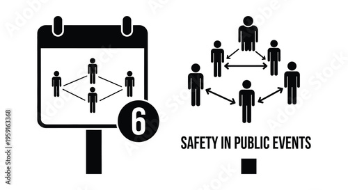 Social distancing and group gathering restrictions illustrated with black icons