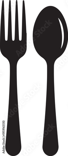 Black fork and spoon, cutlery icons, dining utensils, kitchenware