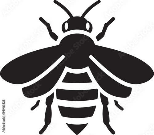 Black and white bee icon with striped body design