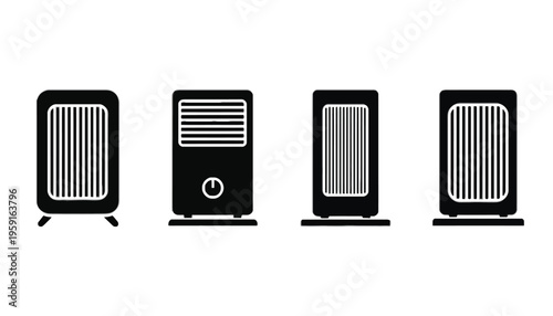 Heater icon set in black and white for design projects