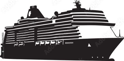Cruise ship, ocean liner, black silhouette, vector illustration, travel, tourism