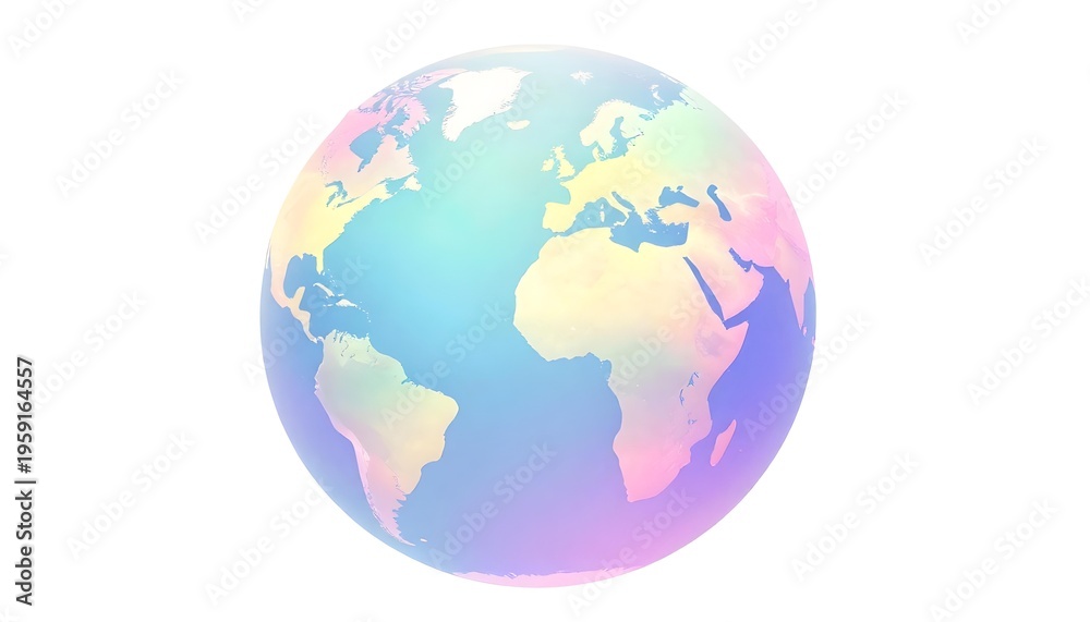 Fototapeta premium Holographic Earth globe with pastel colors, representing global connection and diversity