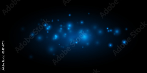 Glowing particles composition. Soft white light dots, blurred bokeh clusters, luminous haze, scattered sparkles, deep dark gradient backdrop, abstract night sky atmosphere, gentle glow texture