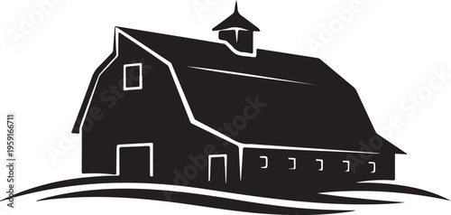 Black barn icon, rural house symbol, vector silhouette, farm building illustration