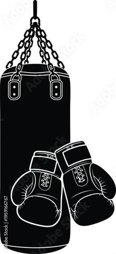 Boxing punching bag silhouette vector illustration fitness training sport design