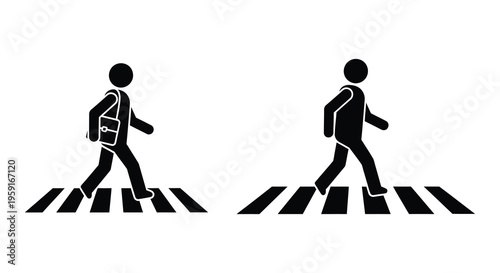 Pedestrians crossing a street at marked crosswalks in a simple illustration