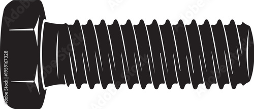 Black screw, bolt icon, metallic fastener, industrial symbol