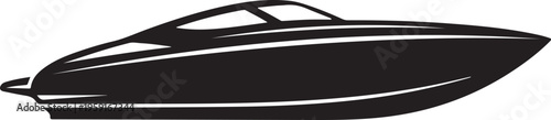 Sleek yacht, boat silhouette, vector icon, black speedboat