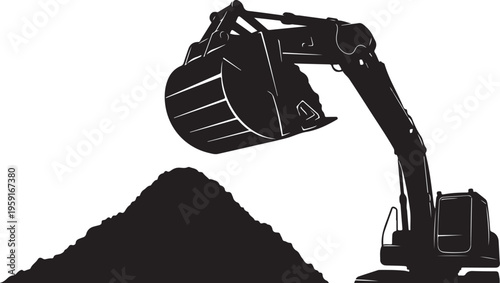 Excavator digging into a pile of dirt and debris