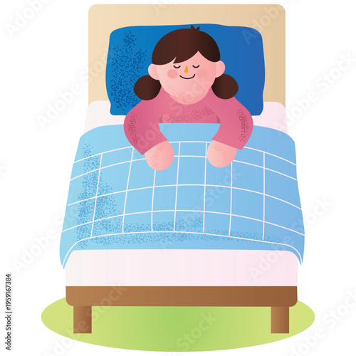 Healthy Lifestyle Illustration. Vector illustration of Person sleeping comfortably in bed, representing good rest, relaxation, and healthy sleep routine. Isolated on background