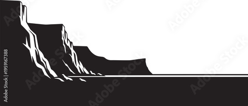 Black cliff, rocky silhouette, mountain range, landscape vector