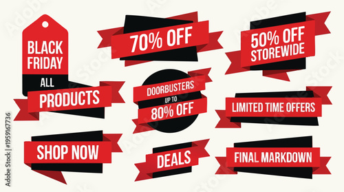 Black Friday Sale Banner and Ribbon Label Set for Marketing