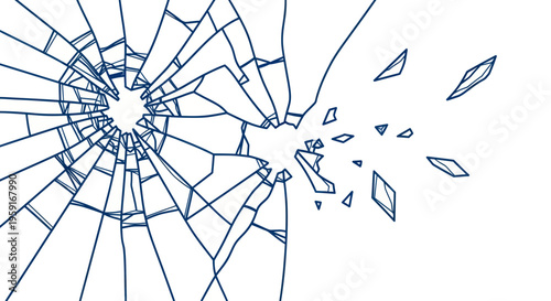 Shattered Glass Effect - Abstract Explosion of Fragments on White Background