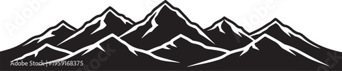 Black mountain range silhouette, vector mountains, snow-capped peaks, landscape icon