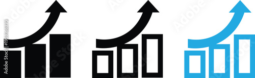 Bar chart with upward arrow icon showing revenue growth financial success and business analytics concept isolated on transparent background.