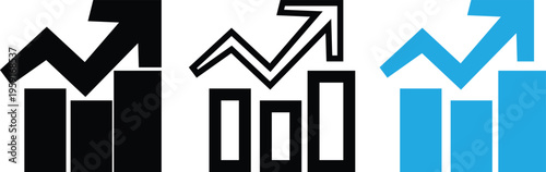 Bar chart with upward arrow icon showing revenue growth financial success and business analytics concept isolated on transparent background.